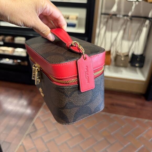 Coach CCI84 Cosmetic Case In Maxi Signature Canvas, Walnut/True Red - Picture 3 of 9